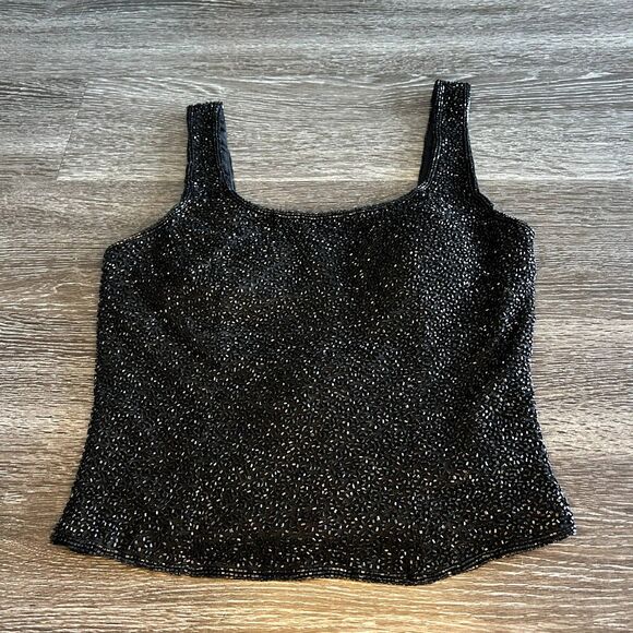 Vintage Cache Beaded 100% Silk Tank Top XS 90s Evening Party Top Embellished Y2K - Picture 2 of 15